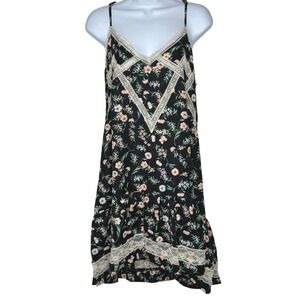 Umgee Dress Womens Sz M Black Floral Lace Trim Sleeveless Babydoll Y2K Boho NWT‎